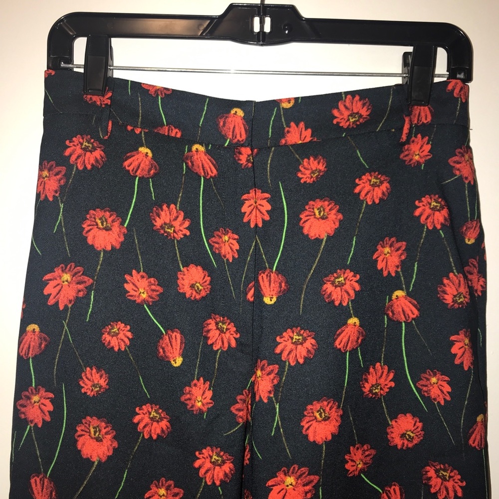 H&M red floral palazzo wide leg trouser pant